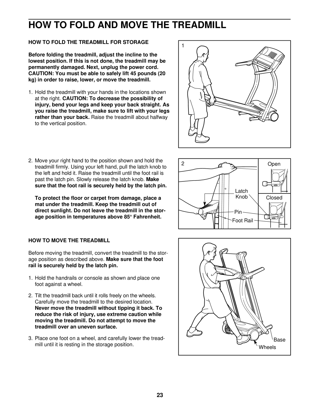 ProForm PFTL69711 HOW to Fold and Move the Treadmill, HOW to Fold the Treadmill for Storage, HOW to Move the Treadmill 