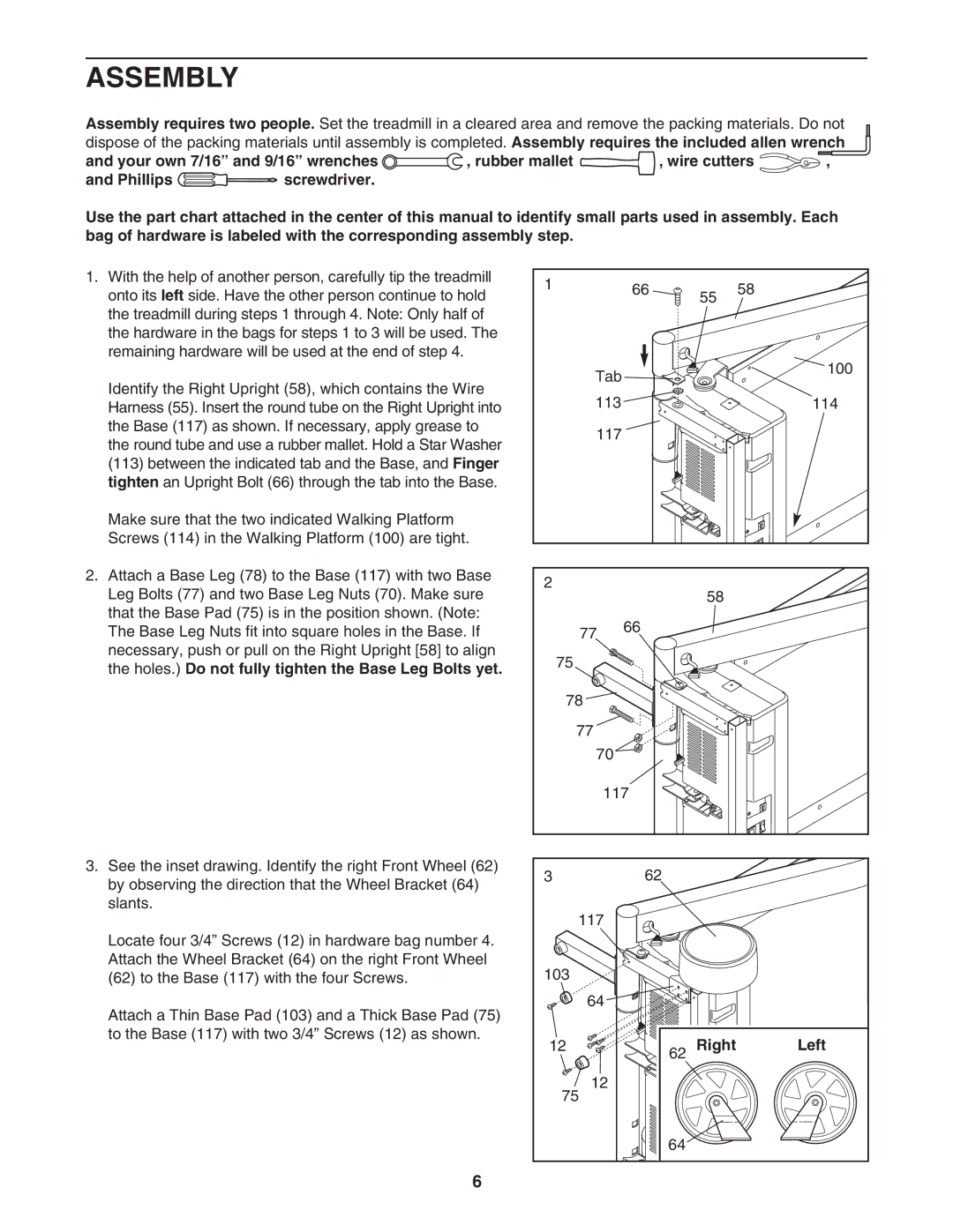 ProForm PFTL69712 user manual Assembly, Right Left 