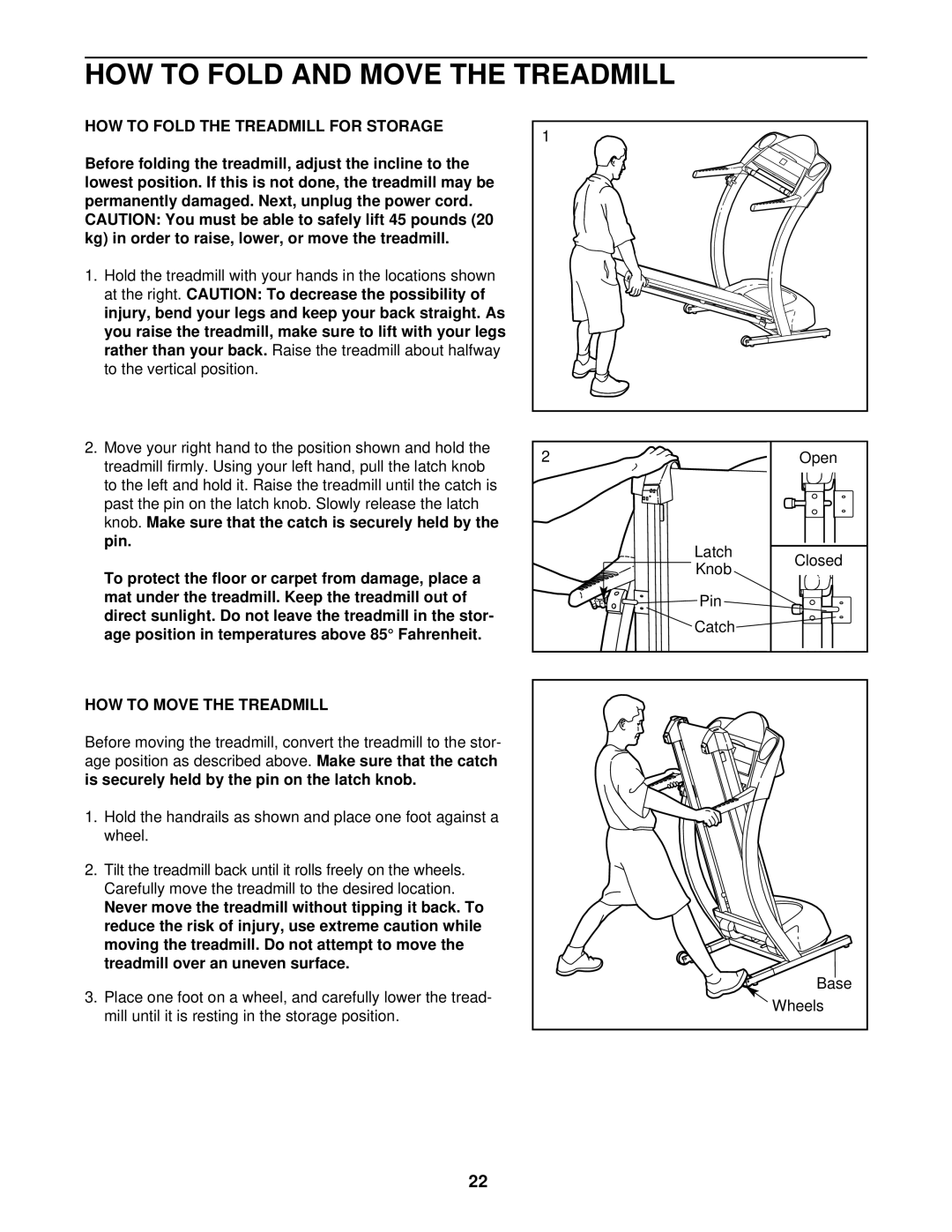 ProForm PFTL69820 HOW to Fold and Move the Treadmill, HOW to Fold the Treadmill for Storage, HOW to Move the Treadmill 