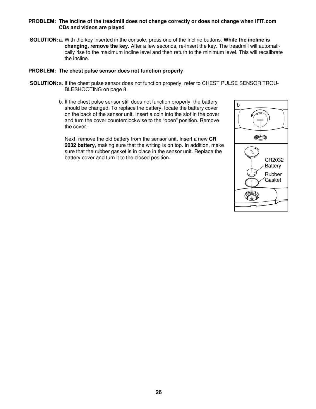 ProForm PFTL69820 user manual Problem The chest pulse sensor does not function properly 