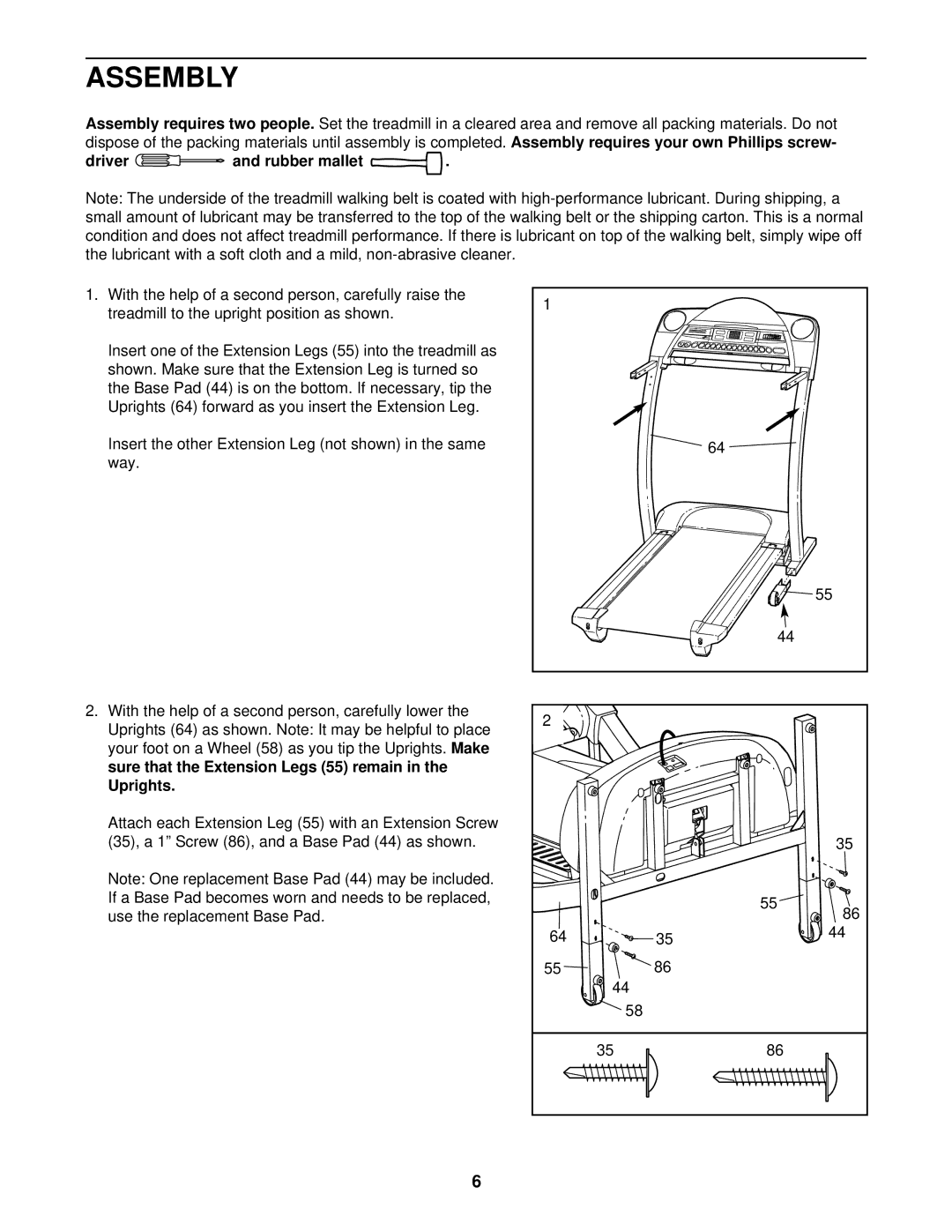 ProForm PFTL69820 user manual Assembly, Driver and rubber mallet 