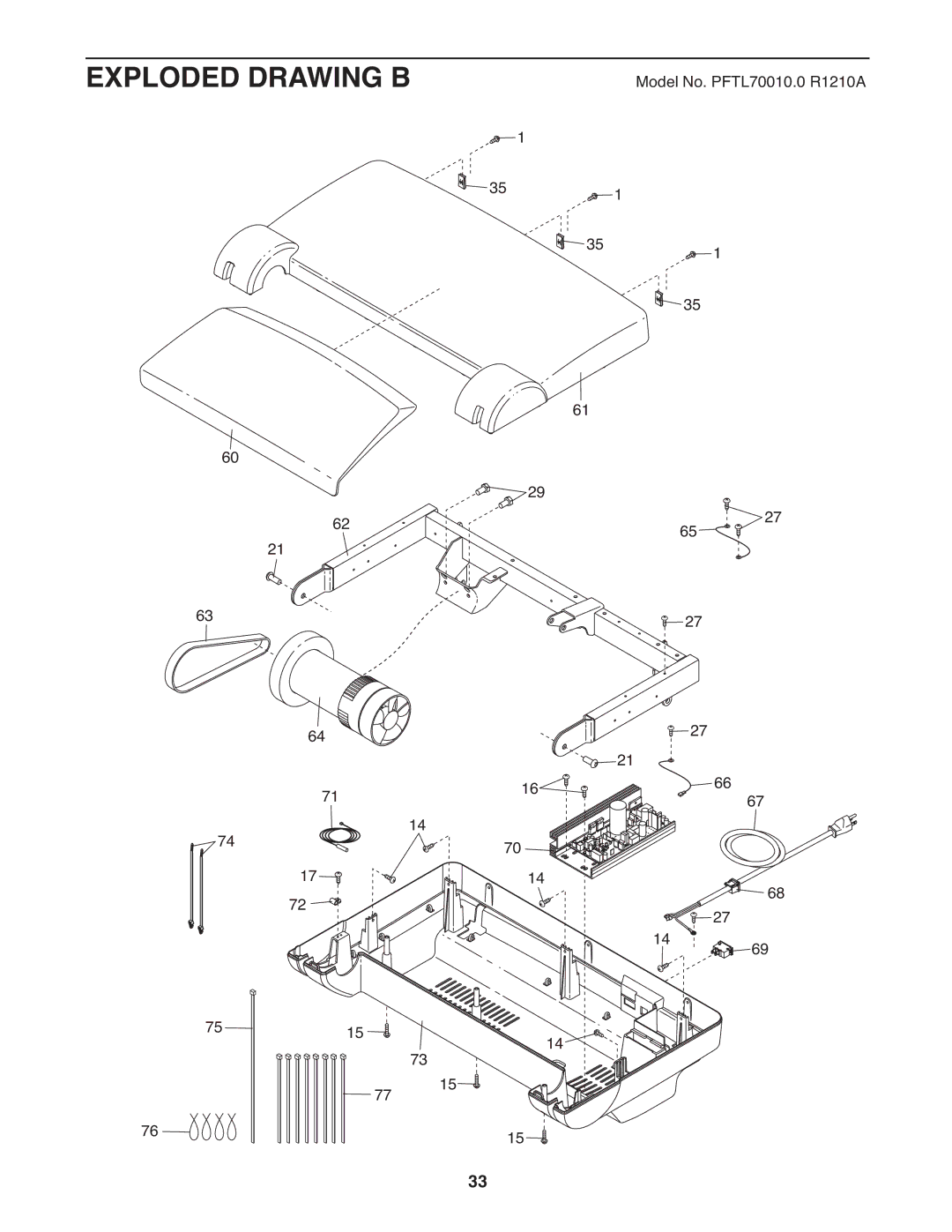 ProForm PFTL70010.0 warranty Exploded Drawing B 