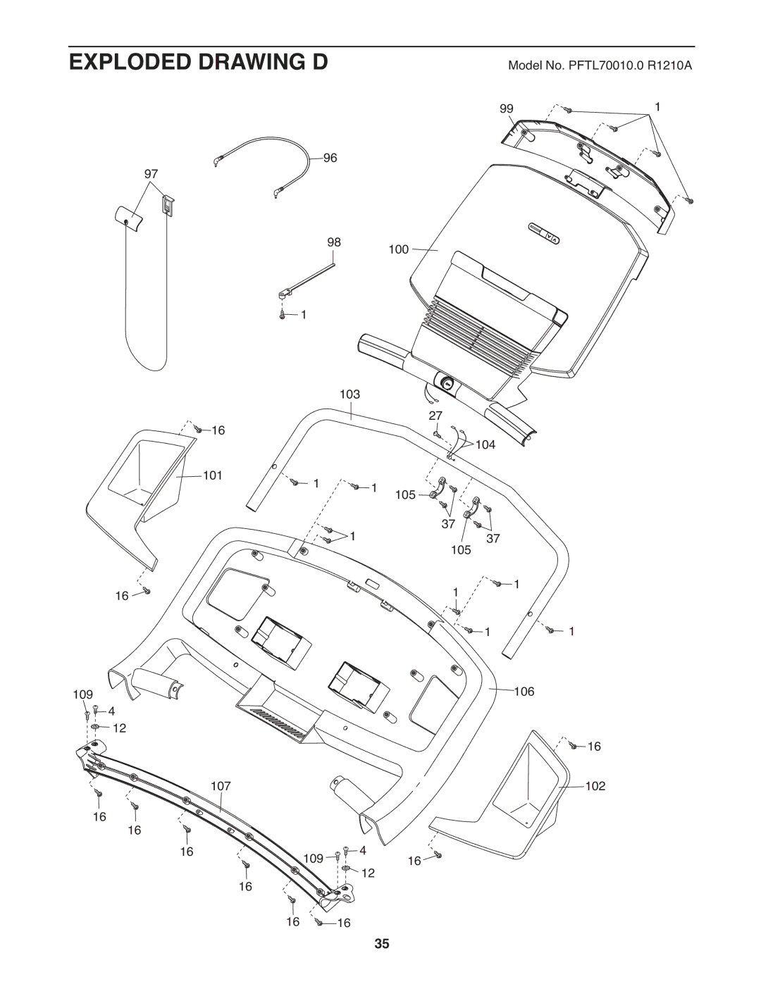 ProForm PFTL70010.0 warranty Exploded Drawing D 