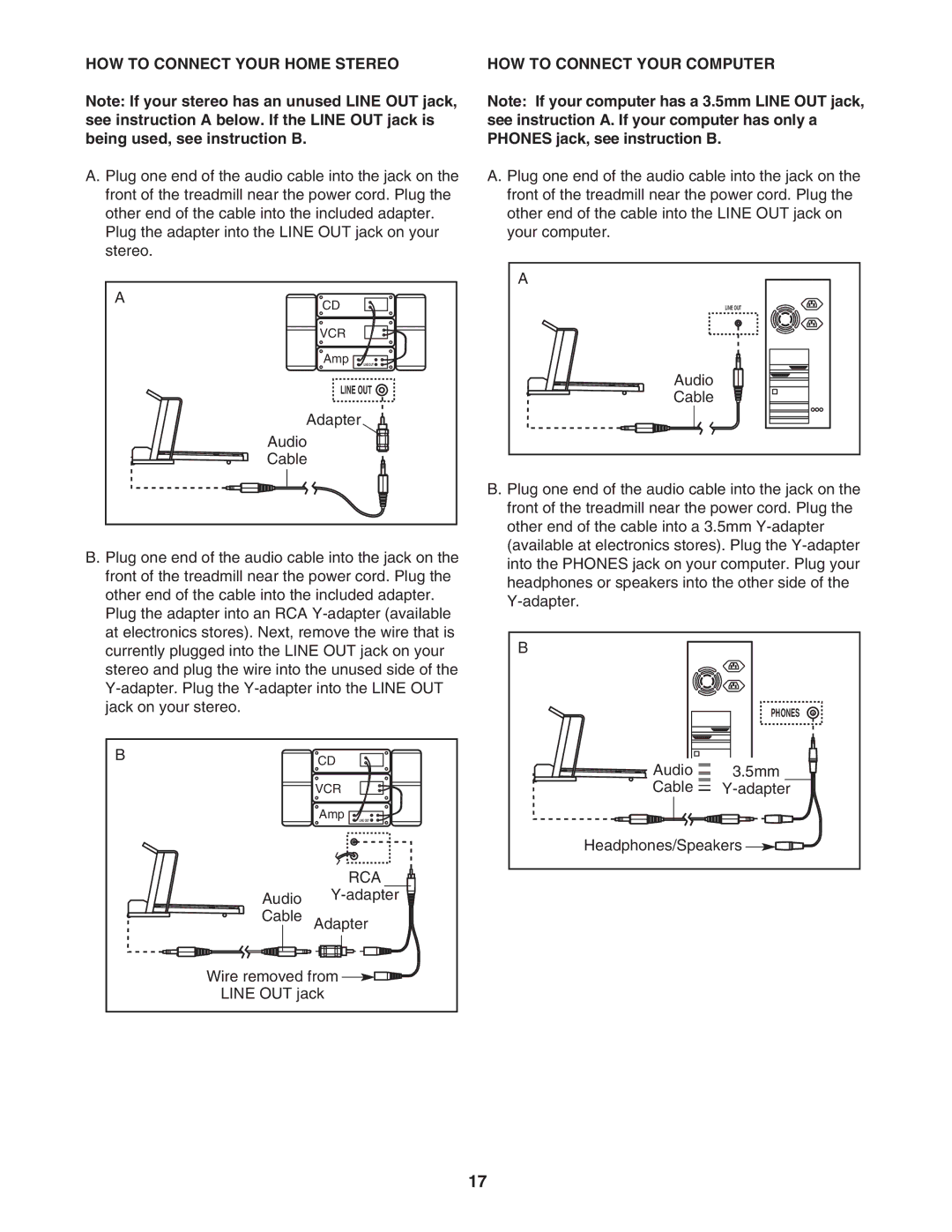 ProForm PFTL71104.0 user manual HOW to Connect Your Home Stereo, HOW to Connect Your Computer 