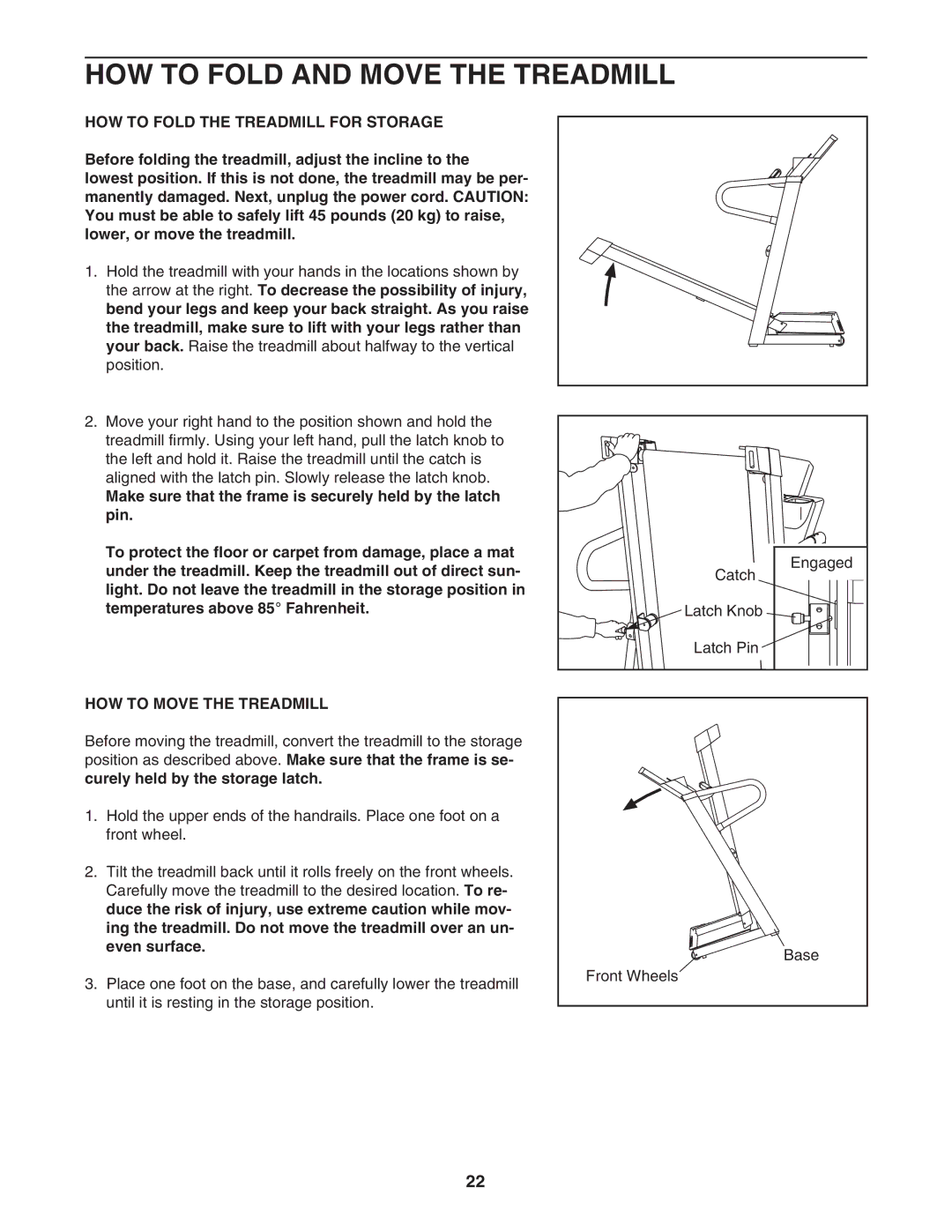 ProForm PFTL71104.0 HOW to Fold and Move the Treadmill, HOW to Fold the Treadmill for Storage, HOW to Move the Treadmill 