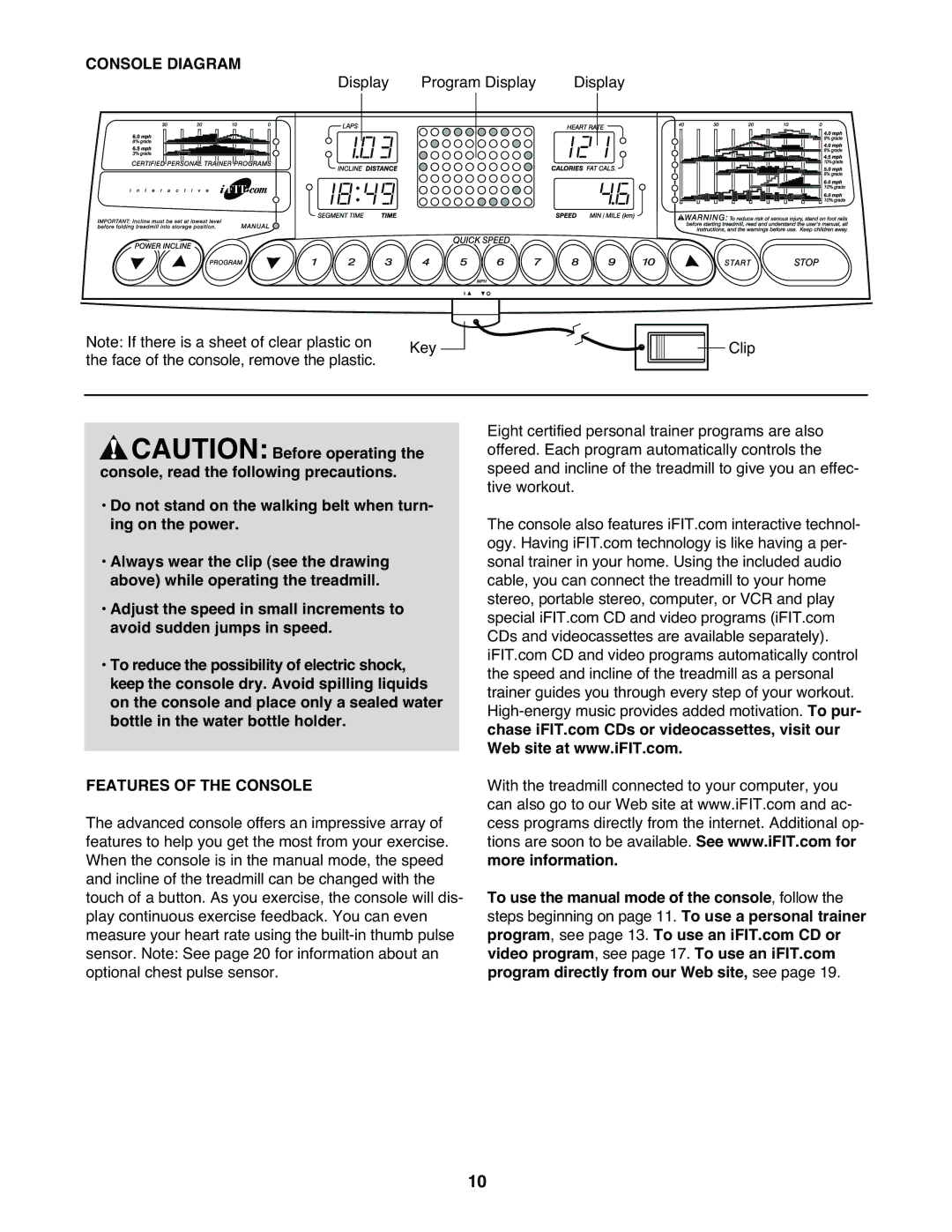 ProForm PFTL71230 user manual Console Diagram, Features of the Console 