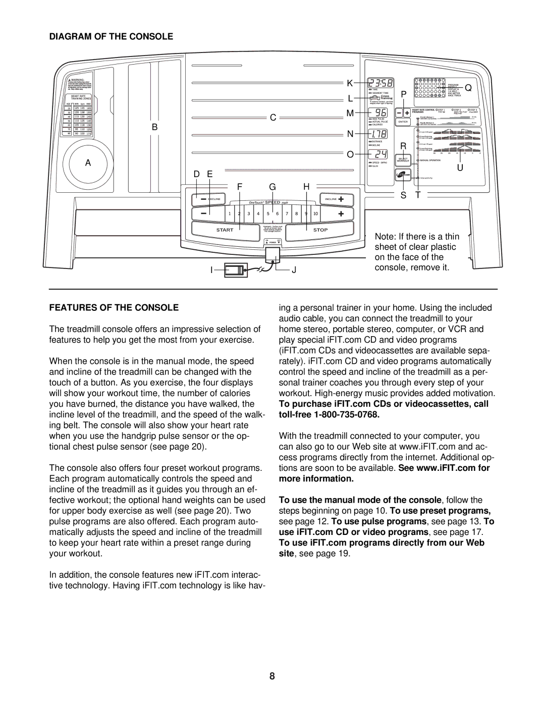 ProForm PFTL71330 user manual Diagram of the Console, Features of the Console 