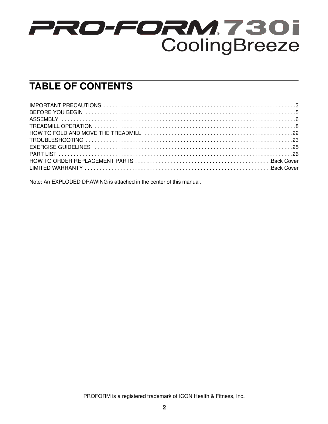 ProForm PFTL71430 user manual Table of Contents 