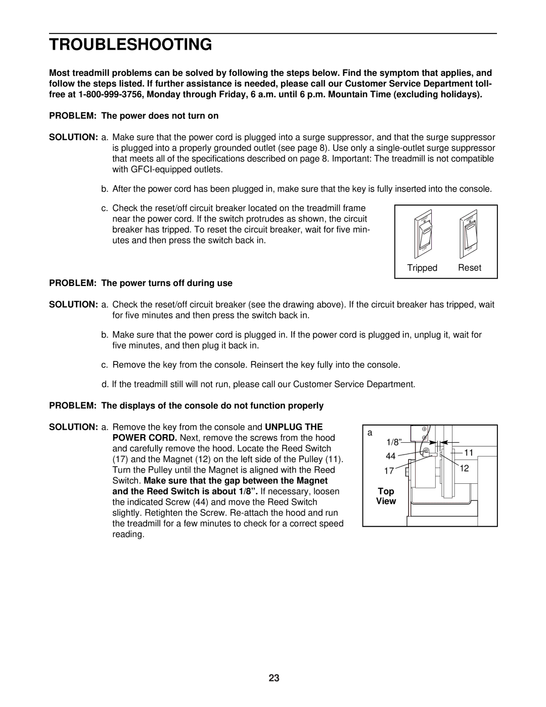 ProForm PFTL71430 user manual Troubleshooting, Problem The power turns off during use, Top 