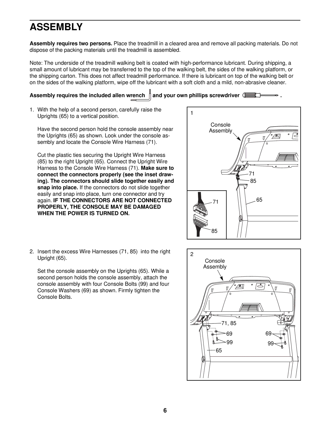 ProForm PFTL71431 user manual Assembly, Again. if the Connectors are not Connected 