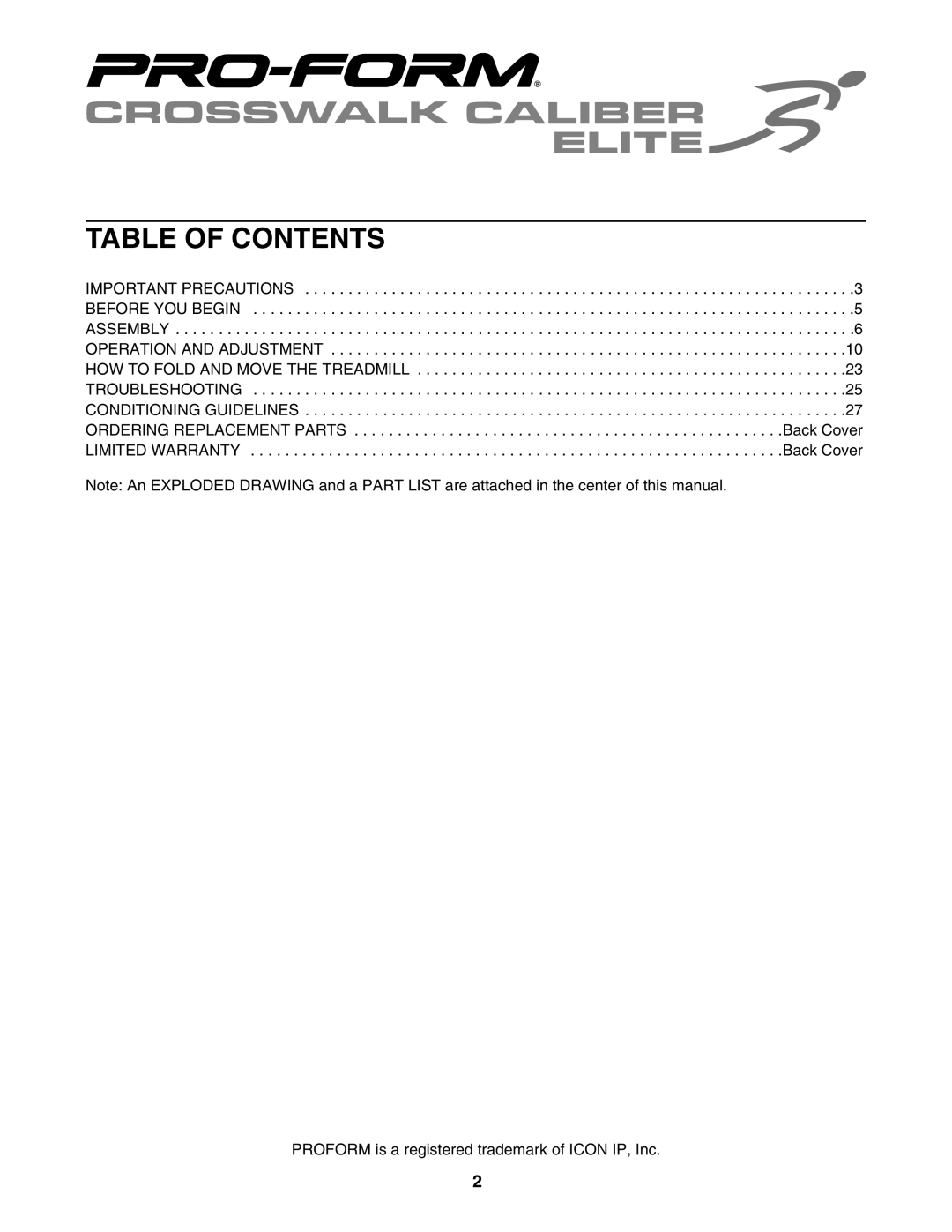 ProForm PFTL71505.3 user manual Table of Contents 