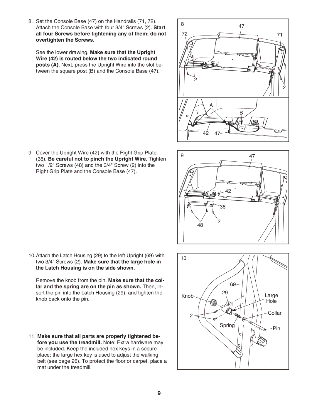 ProForm PFTL71505.3 user manual Cover the Upright Wire 42 with the Right Grip Plate 