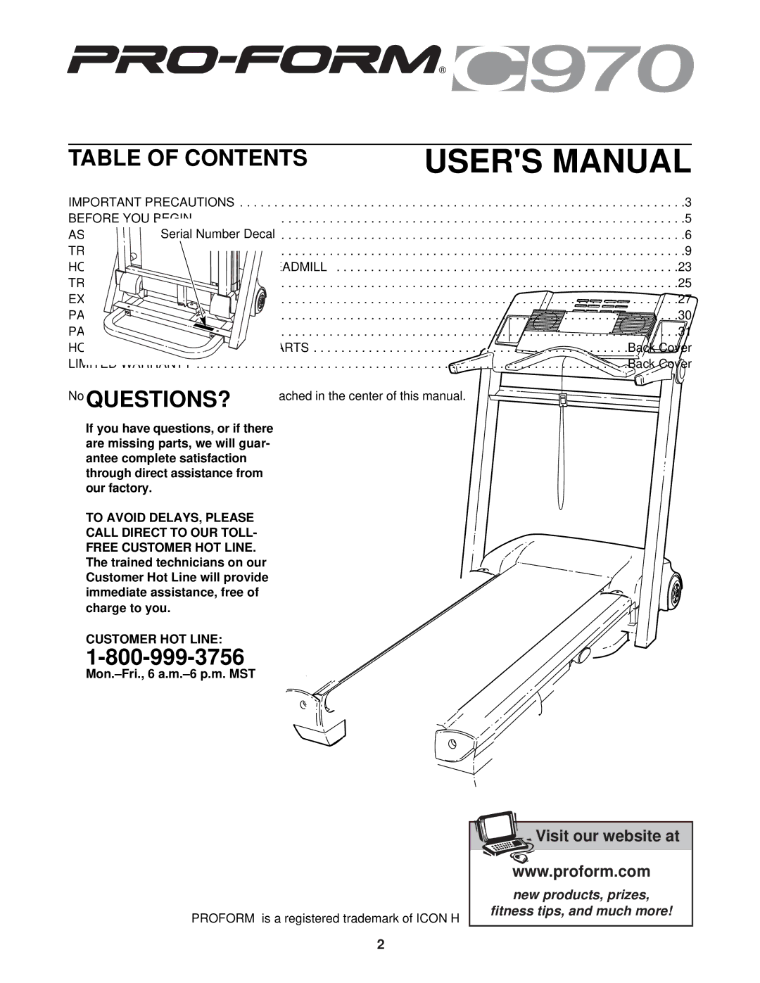 ProForm PFTL71730 user manual Table of Contents 