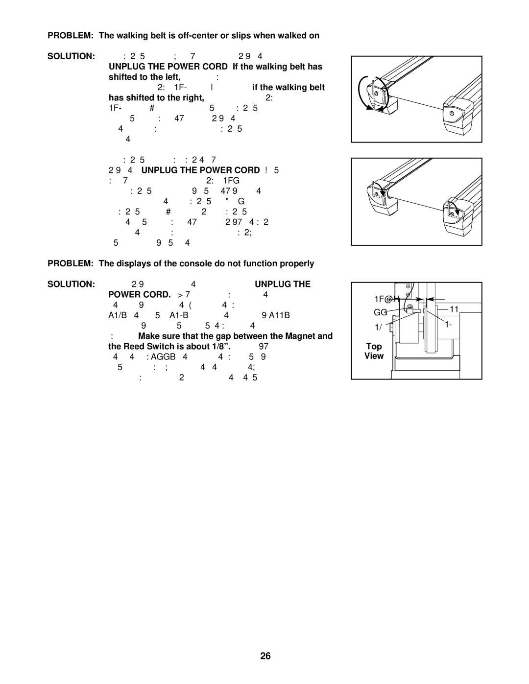 ProForm PFTL71730 Shifted to the left, Has shifted to the right, Remove the key from the console, Power Cord, Top View 