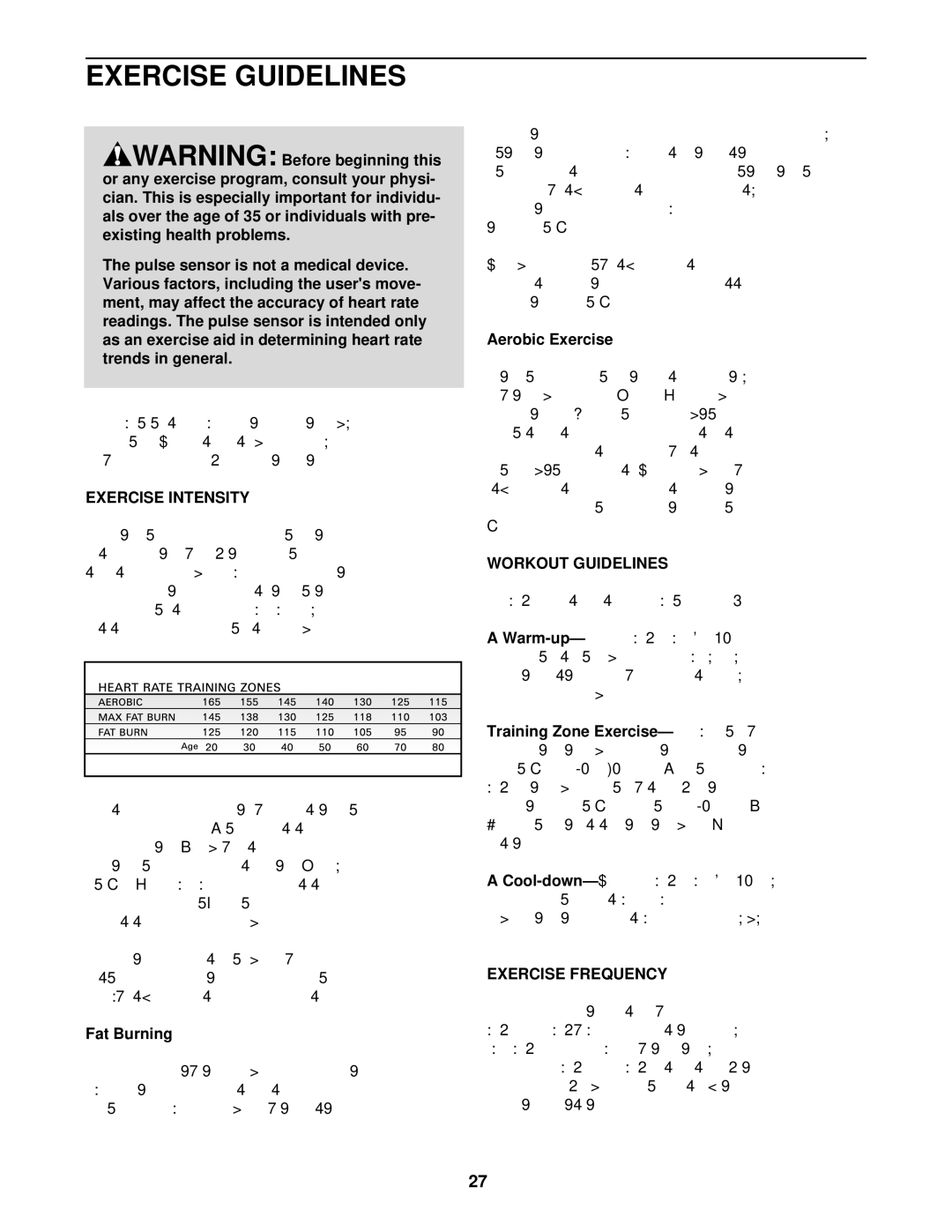 ProForm PFTL71730 user manual Exercise Guidelines, Exercise Intensity, Workout Guidelines, Exercise Frequency 