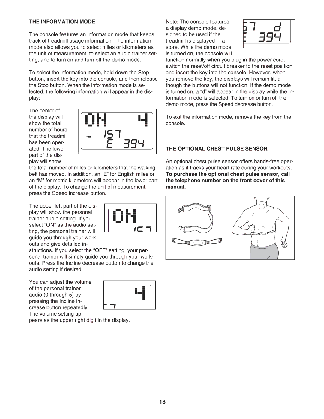 ProForm PFTL72707.0 user manual Information Mode, Optional Chest Pulse Sensor 