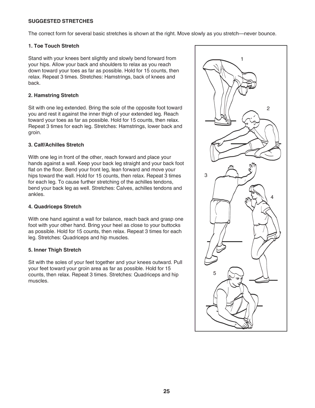 ProForm PFTL72707.0 user manual Suggested Stretches 