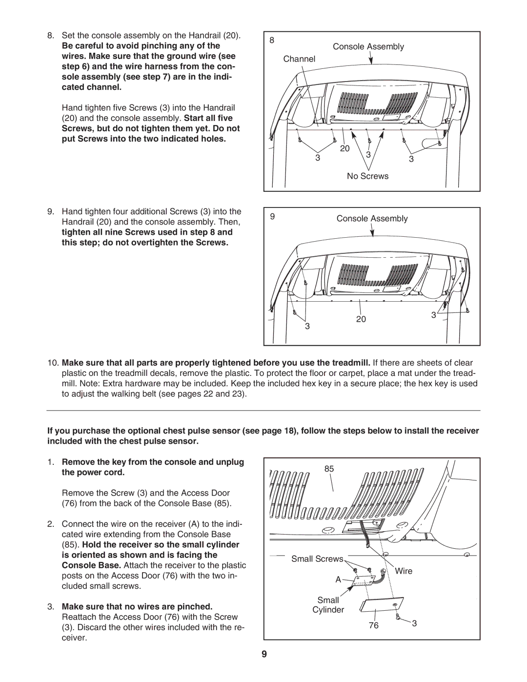 ProForm PFTL72707.0 user manual Make sure that no wires are pinched 