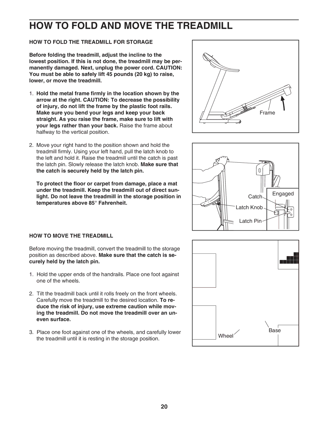 ProForm PFTL73105.1 HOW to Fold and Move the Treadmill, HOW to Fold the Treadmill for Storage, HOW to Move the Treadmill 