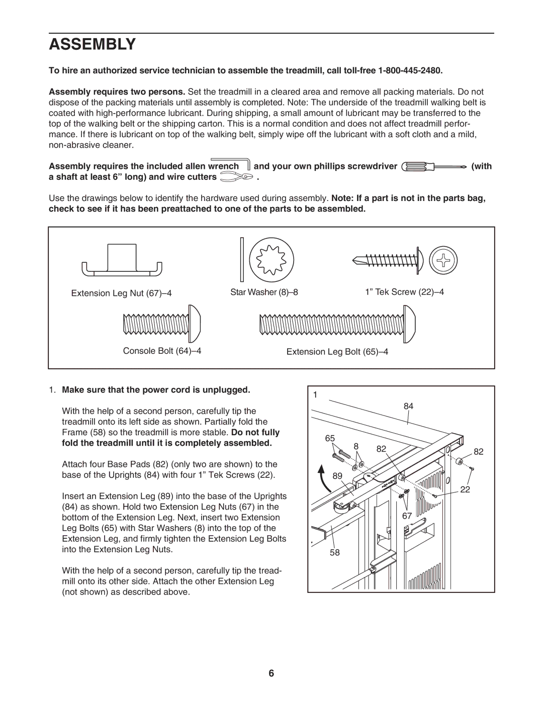 ProForm PFTL73105.2 user manual Assembly, Make sure that the power cord is unplugged 