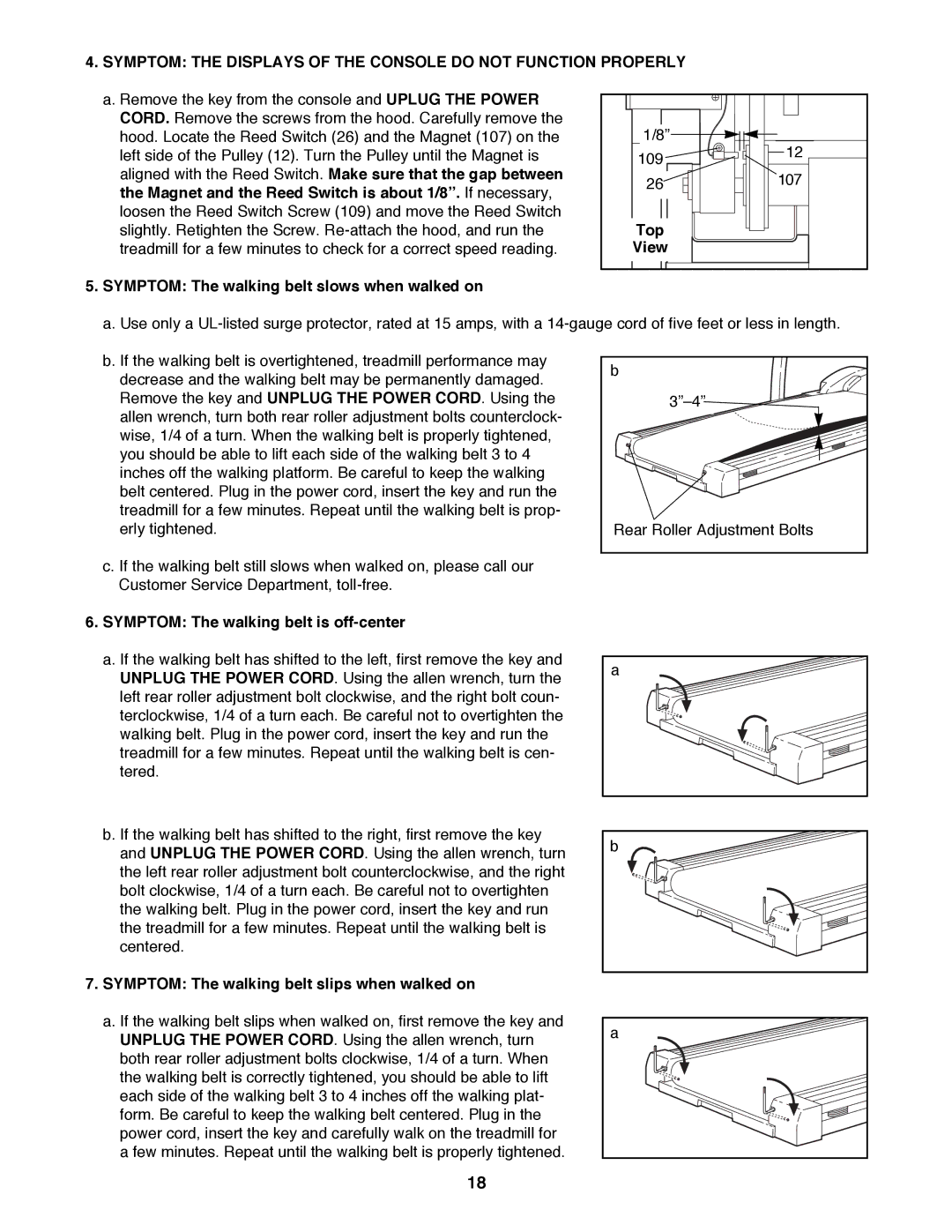 ProForm PFTL78580 user manual Symptom The walking belt slows when walked on, Top, Symptom The walking belt is off-center 