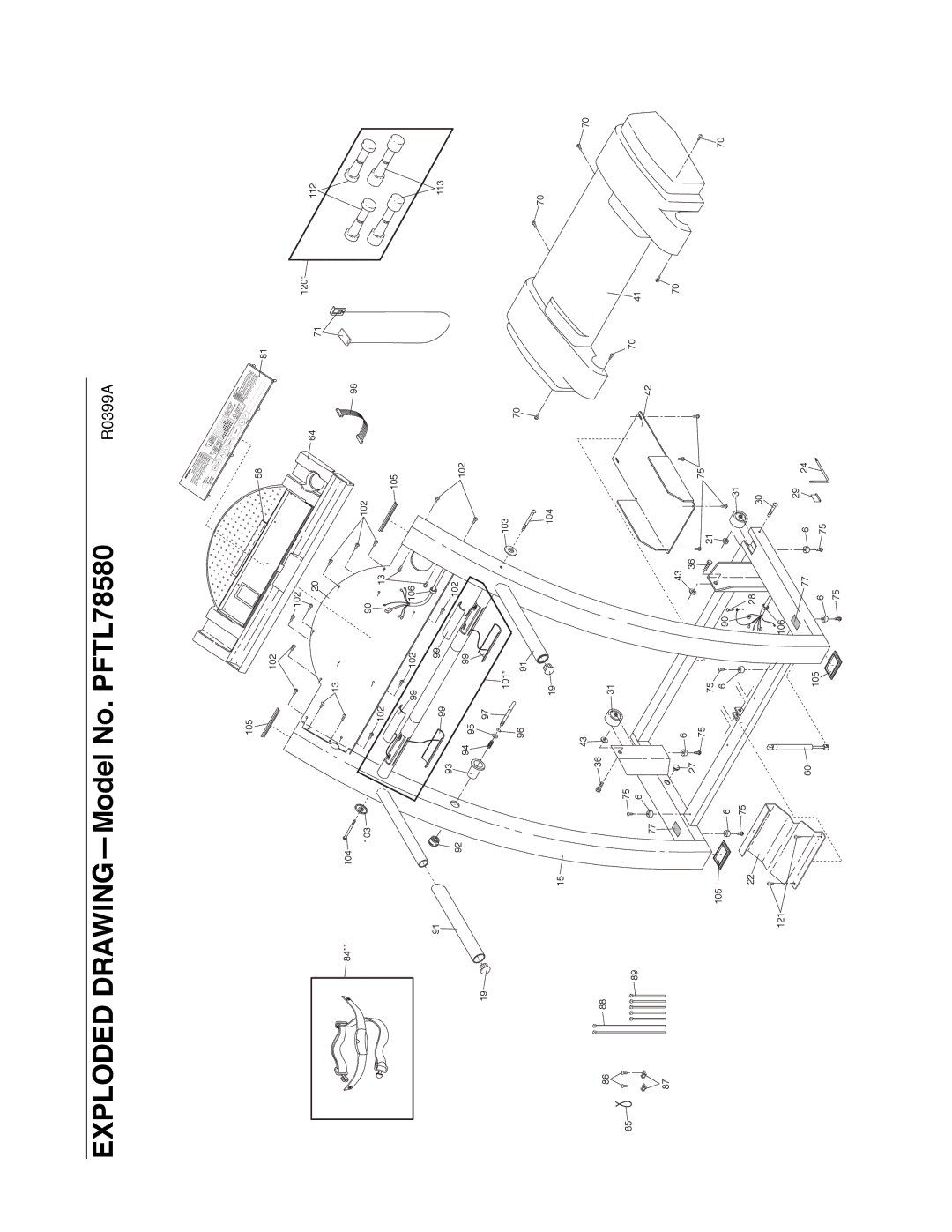 ProForm PFTL78580 user manual 105 102 84**104 103 106 120 112 121 101 624 113 