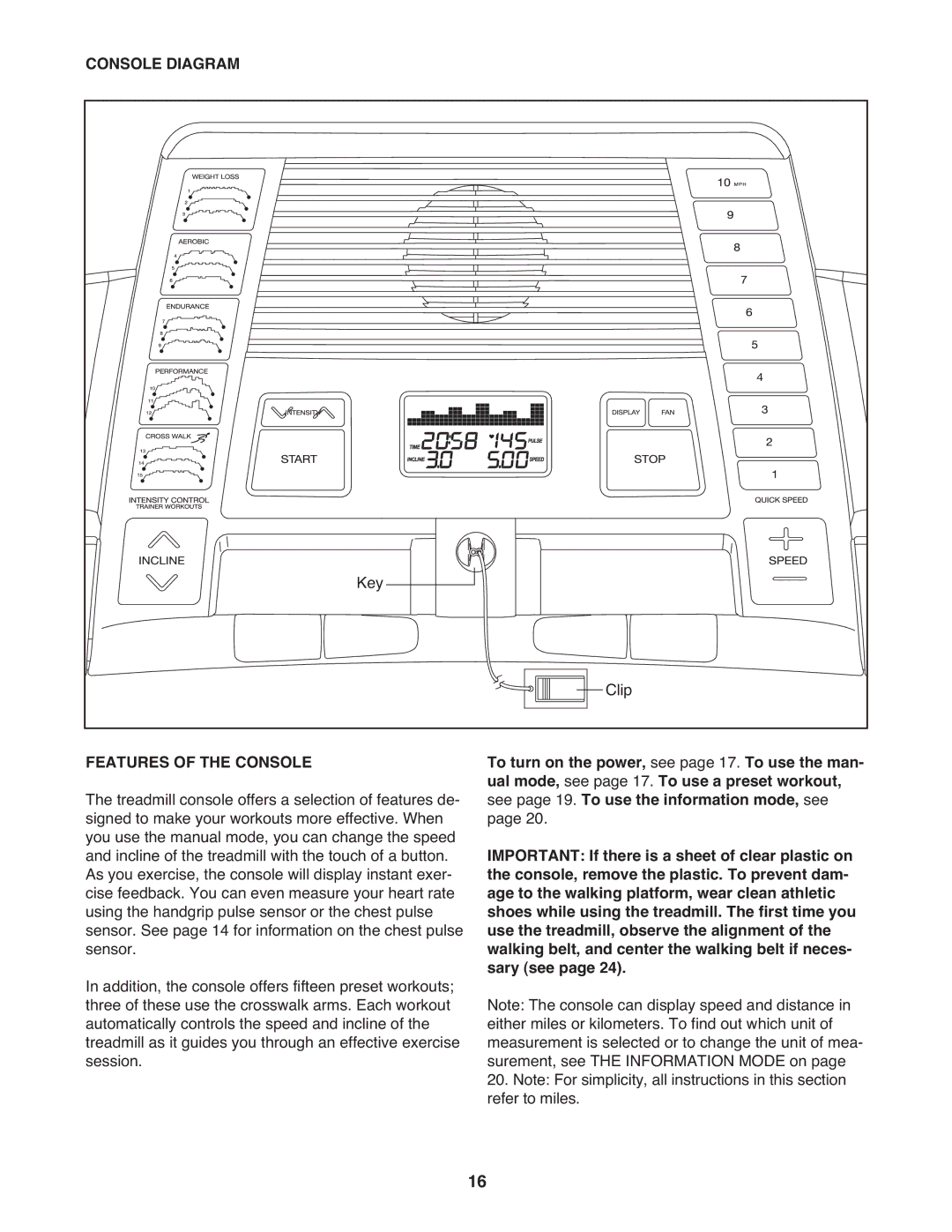 ProForm PFTL79008.0 manual Console Diagram, Features of the Console 