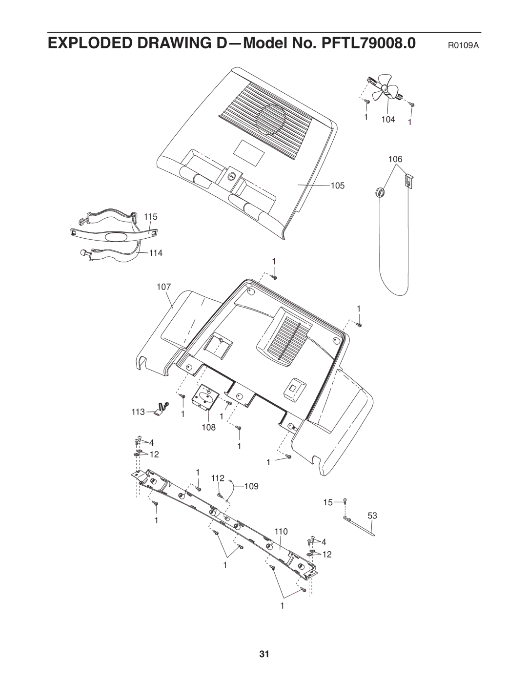 ProForm manual Exploded Drawing D-Model No. PFTL79008.0 R0109A 