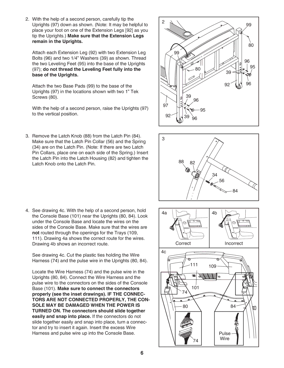 ProForm PFTL79022 user manual Correct Incorrect 111 109 101 Pulse Wire 