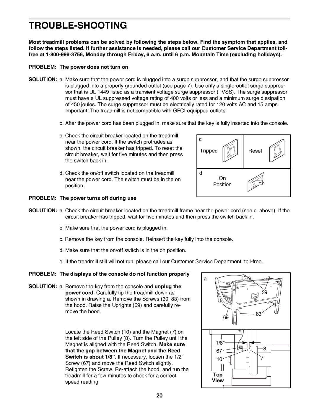 ProForm PFTL79100 user manual Trouble-Shooting, Problem The power turns off during use, Top 