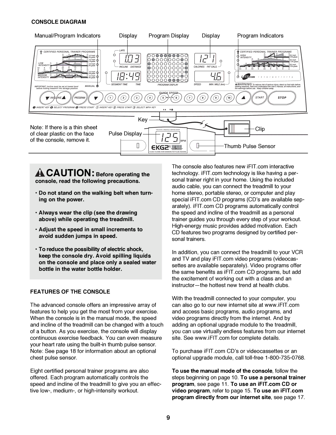 ProForm PFTL79100 user manual Console Diagram, Features of the Console 