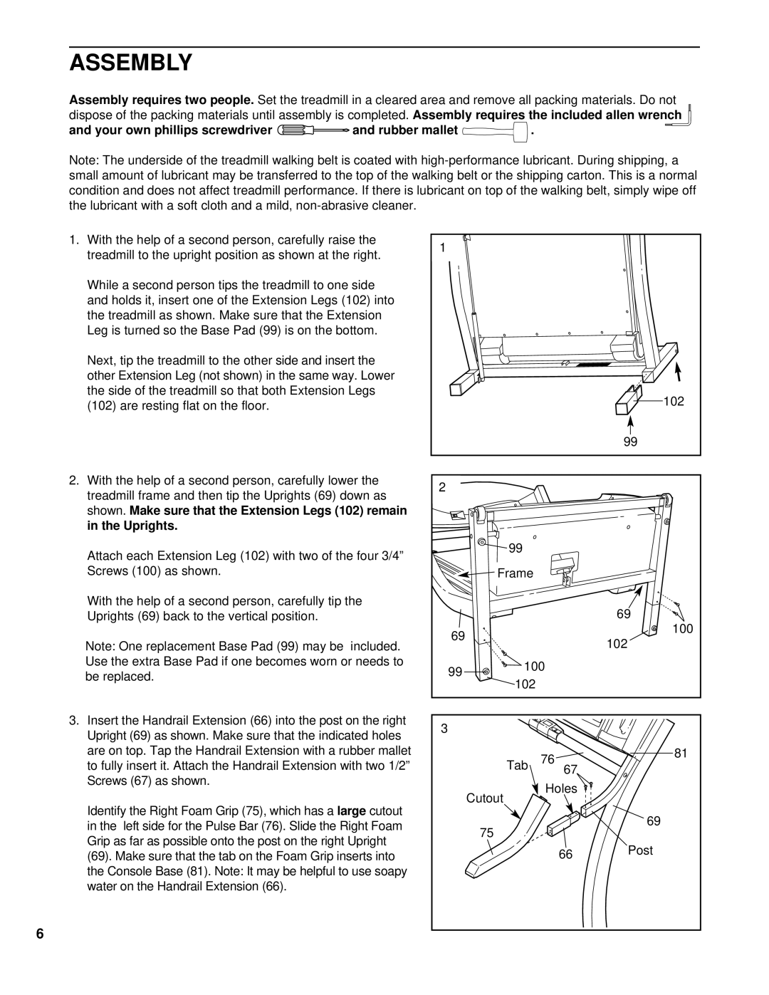 ProForm PFTL79101 user manual Assembly, Your own phillips screwdriver and rubber mallet 