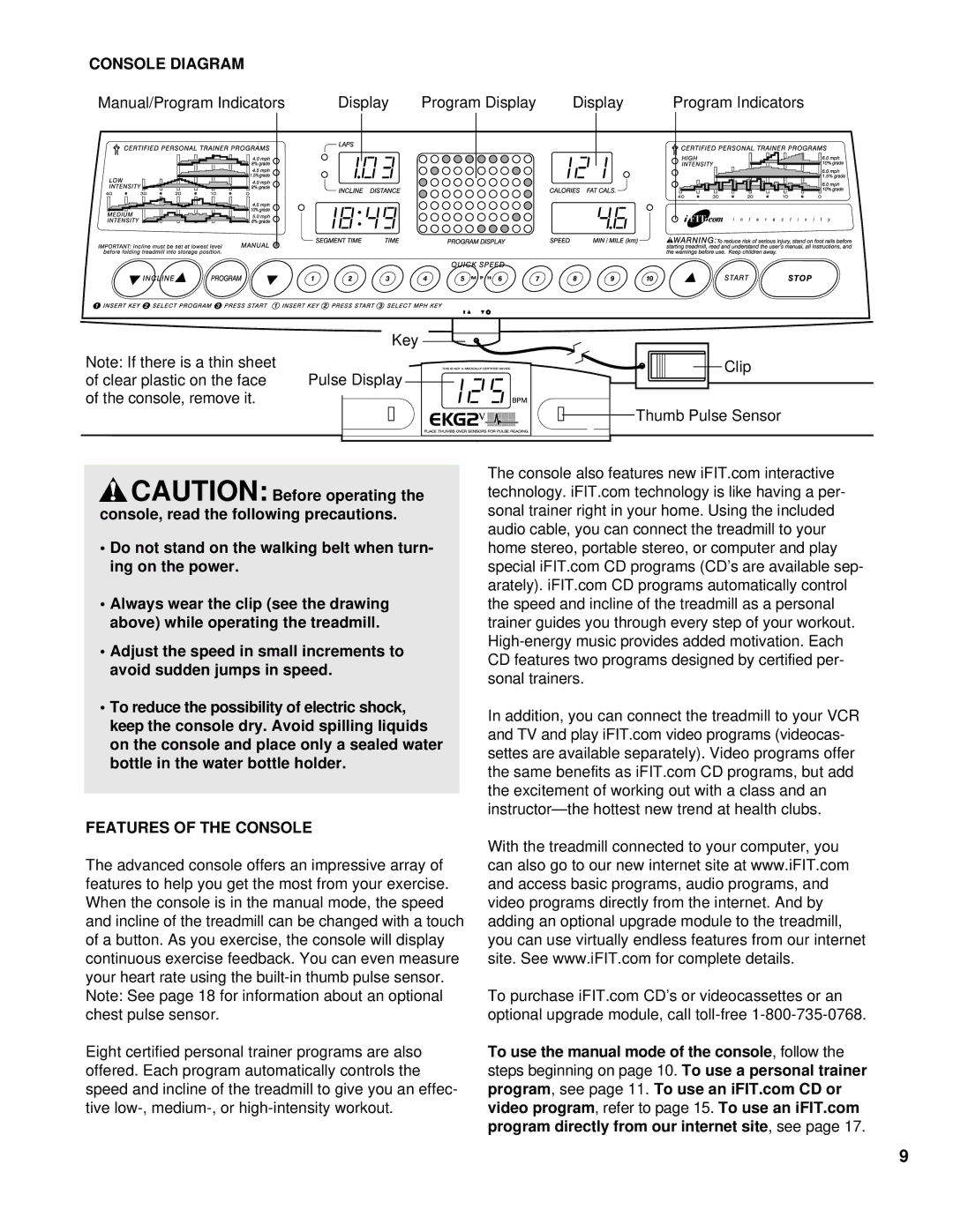 ProForm PFTL79101 user manual Console Diagram, Features of the Console 