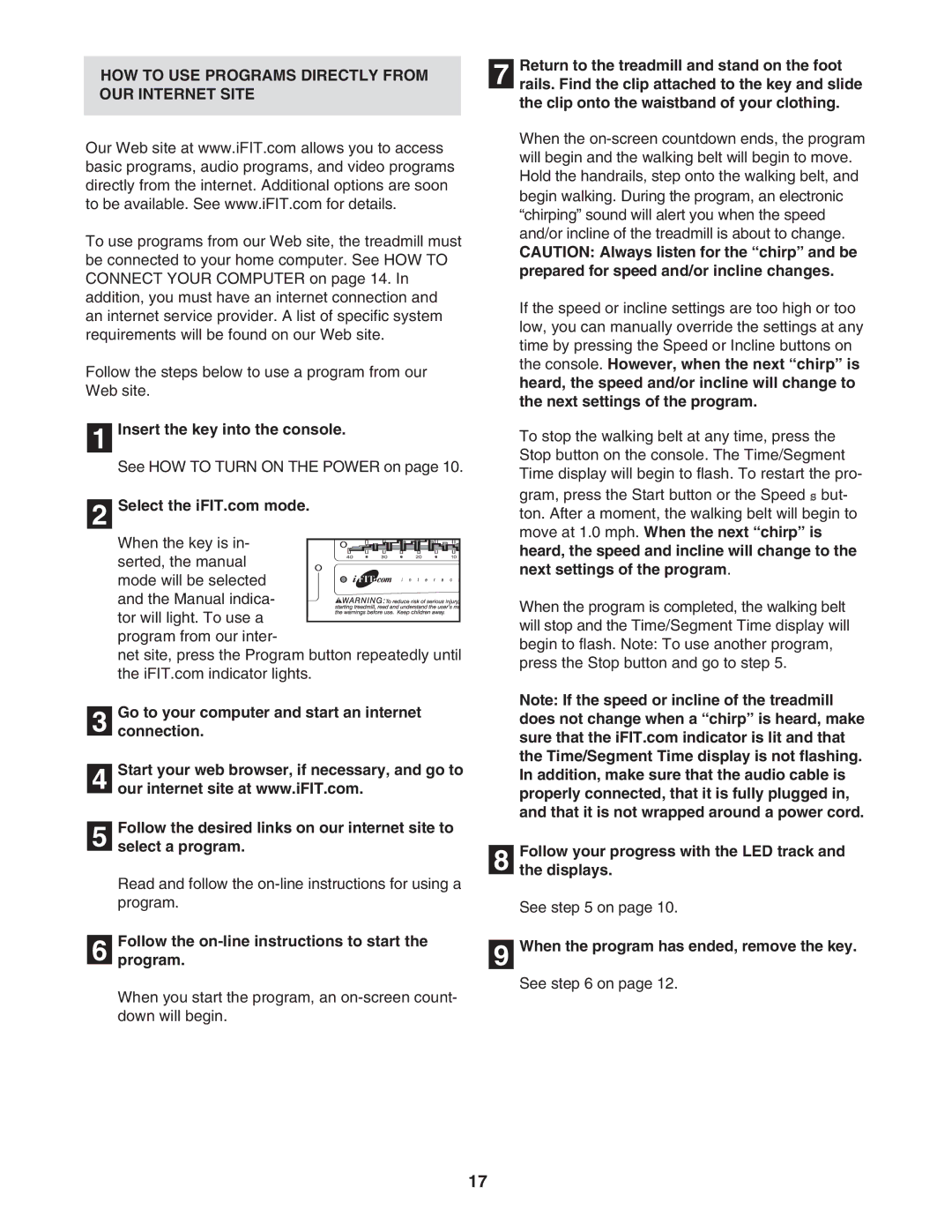 ProForm PFTL79102 HOW to USE Programs Directly from OUR Internet Site, Follow the on-line instructions to start Program 