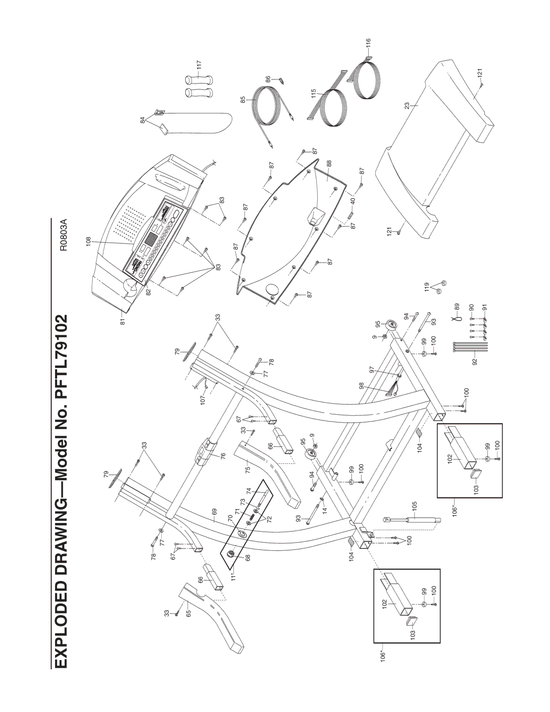 ProForm PFTL79102 user manual 108 107 117 106 102 103 104 100 105 121 119 115 116 