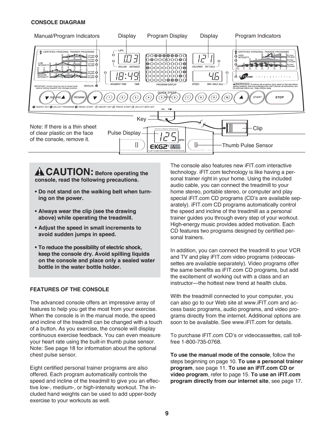 ProForm PFTL79102 user manual Console Diagram, Features of the Console 