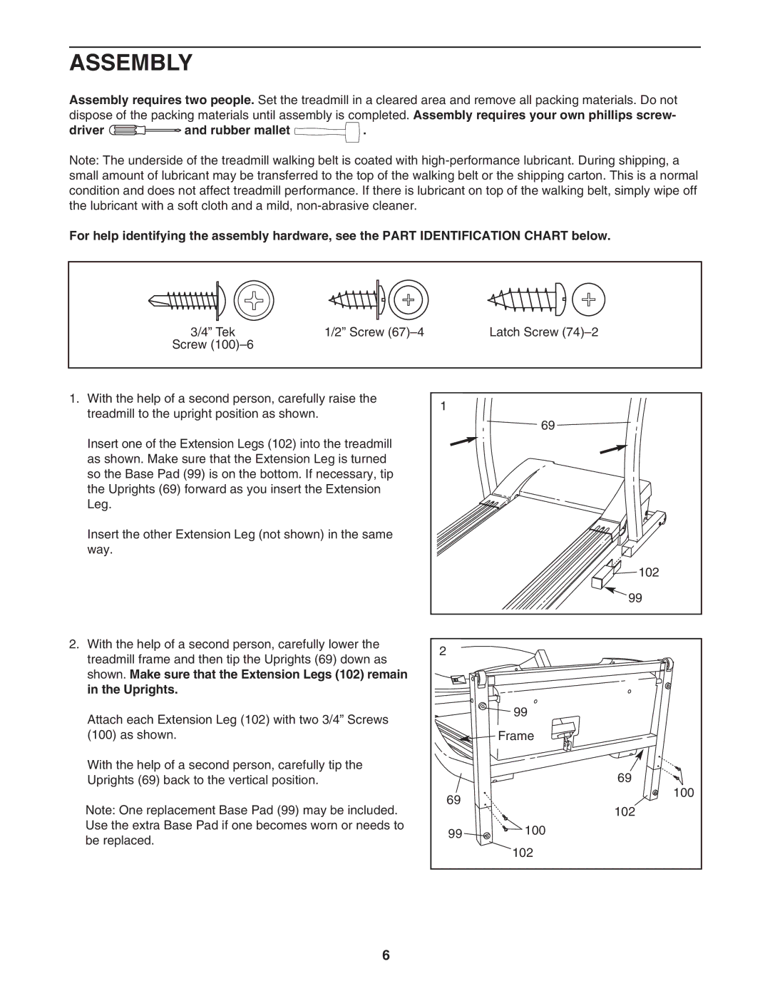 ProForm PFTL79103 user manual Assembly, Shown. Make sure that the Extension Legs 102 remain Uprights 