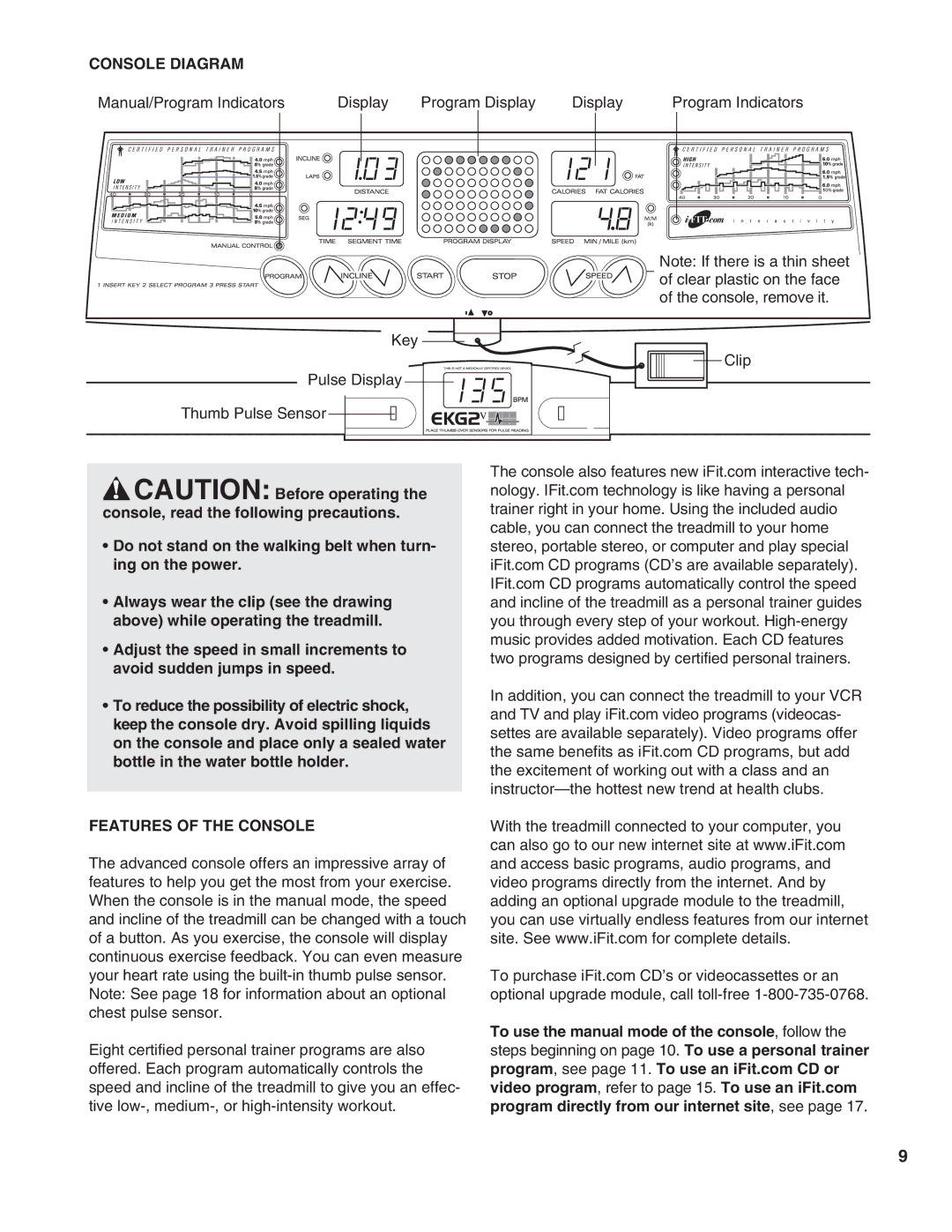 ProForm PFTL79190 user manual Console Diagram, Features of the Console 