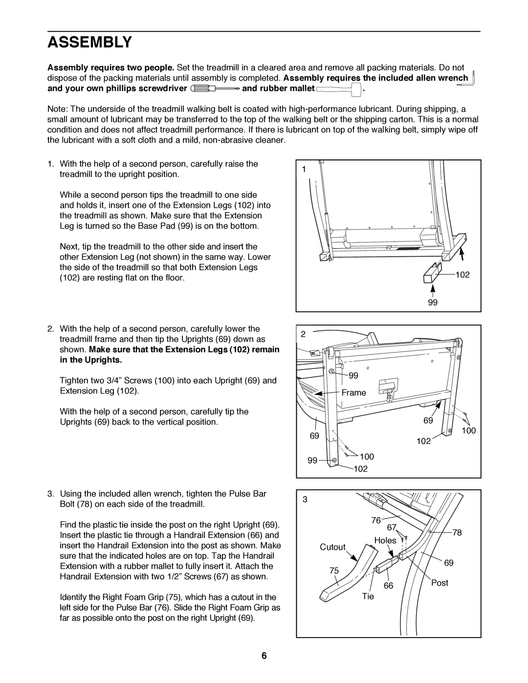 ProForm PFTL79191 user manual Assembly, Your own phillips screwdriver and rubber mallet 