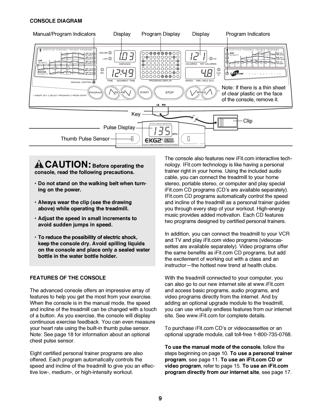 ProForm PFTL79191 user manual Console Diagram, Features of the Console 