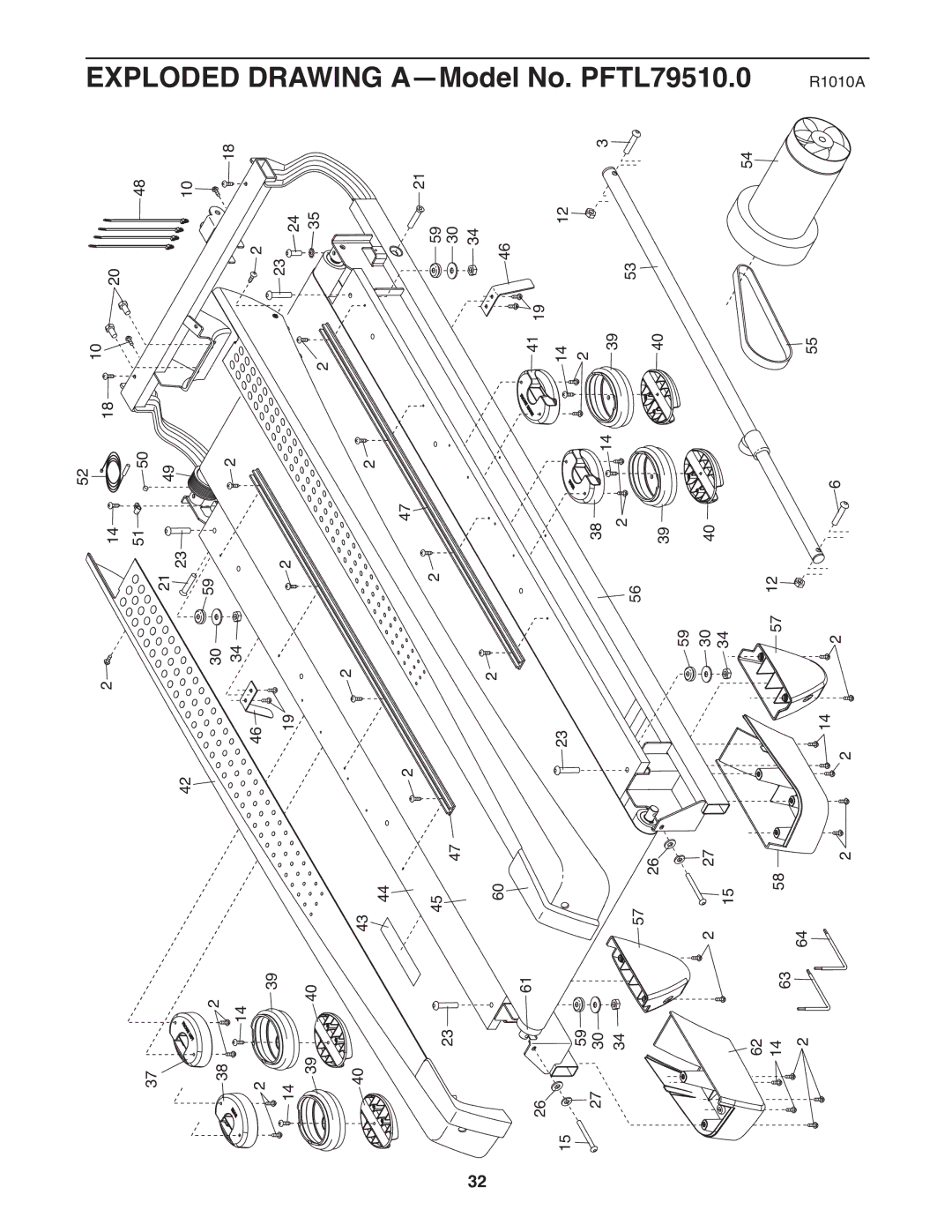 ProForm warranty Exploded Drawing A-Model No. PFTL79510.0 R1010A 