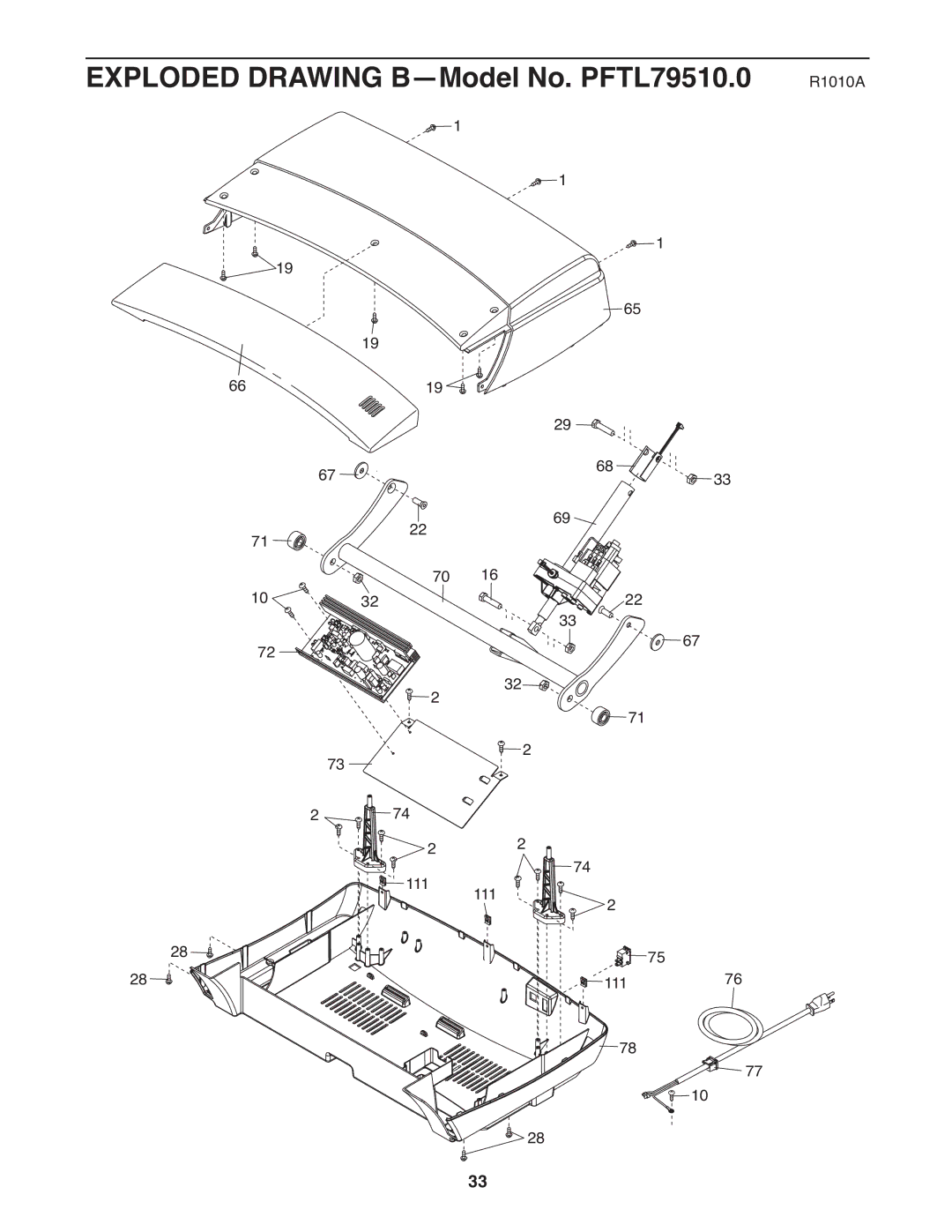 ProForm warranty Exploded Drawing B-Model No. PFTL79510.0 R1010A 