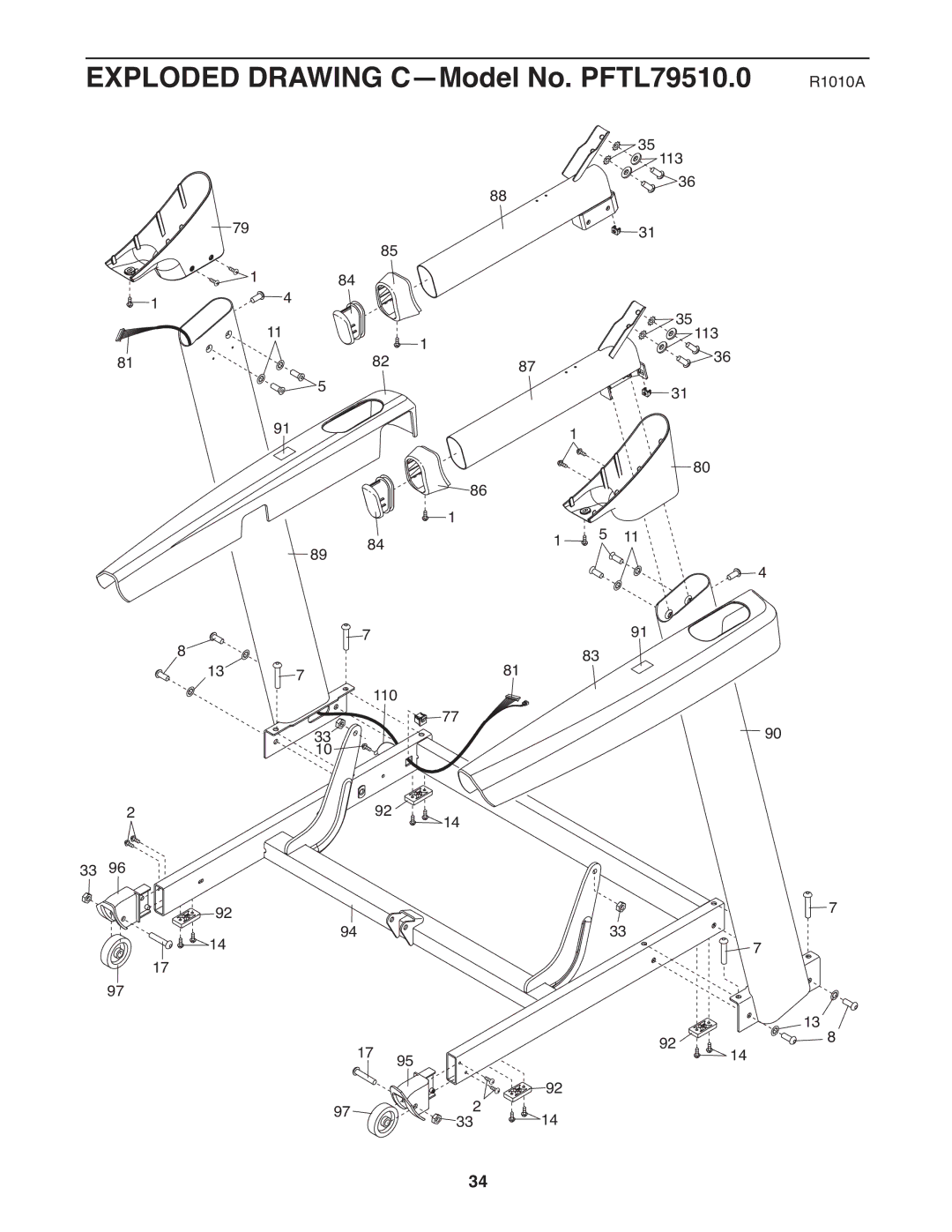 ProForm warranty Exploded Drawing C-Model No. PFTL79510.0 R1010A 