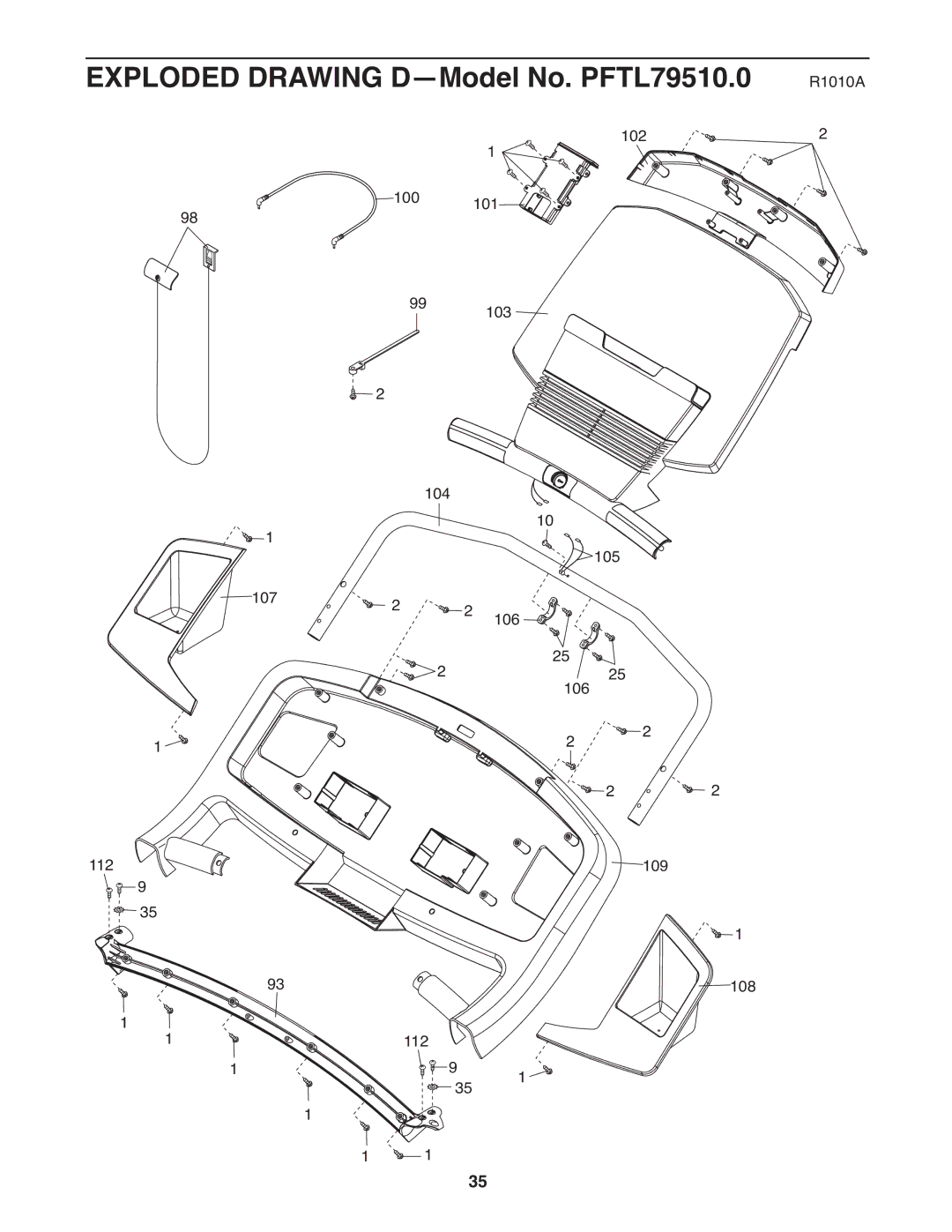 ProForm warranty Exploded Drawing D-Model No. PFTL79510.0 R1010A 