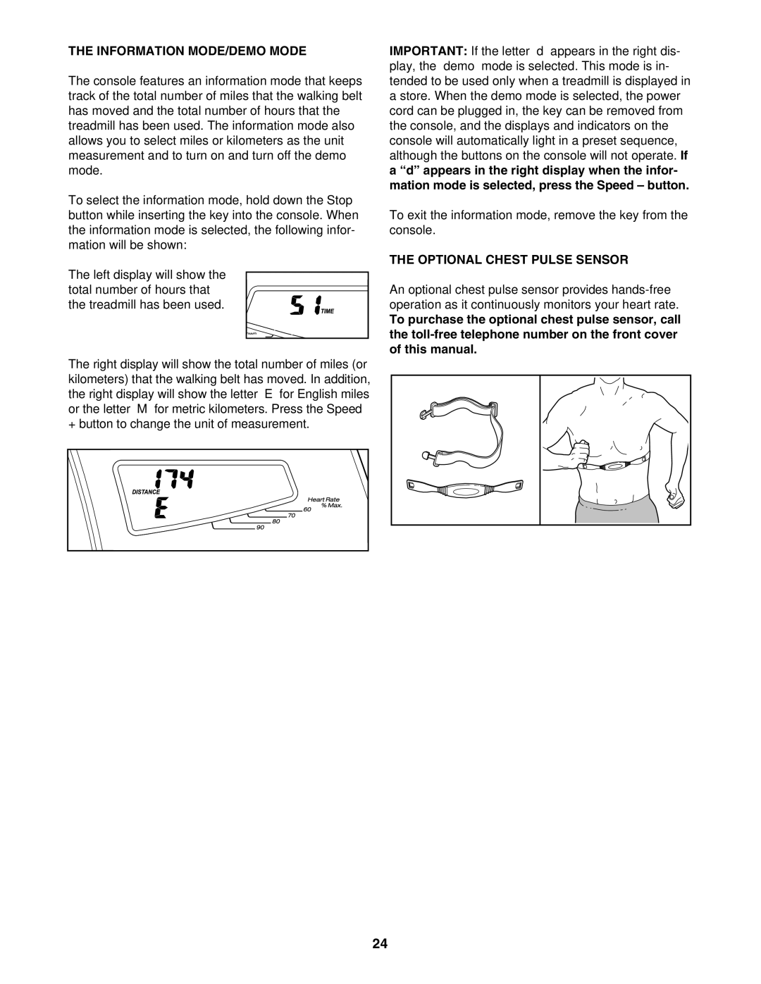 ProForm PFTL81405.0 user manual Information MODE/DEMO Mode, Optional Chest Pulse Sensor 