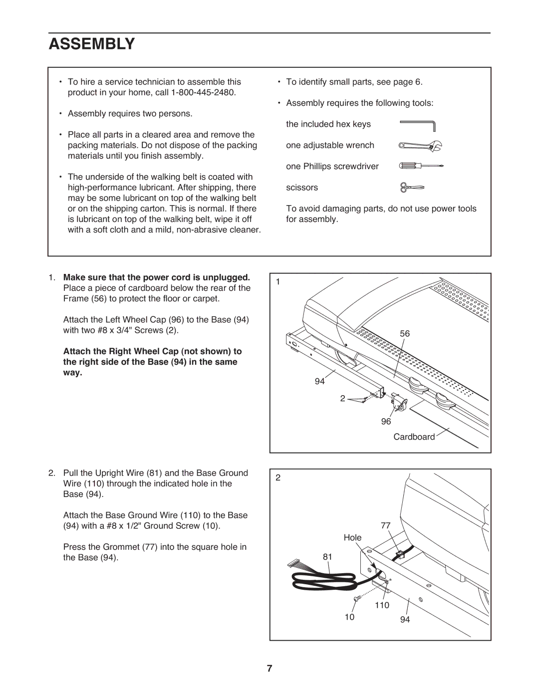 ProForm PFTL81910.1 warranty Assembly, Make sure that the power cord is unplugged 