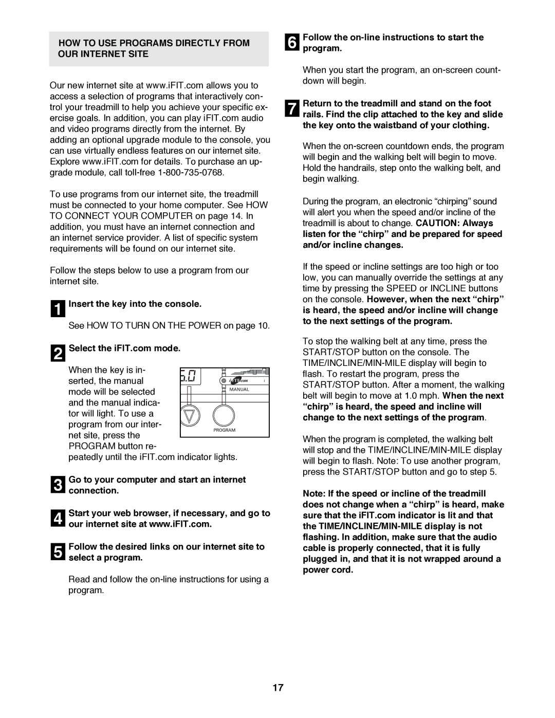 ProForm PFTL89200 HOW to USE Programs Directly from OUR Internet Site, Go to your computer and start an internet 