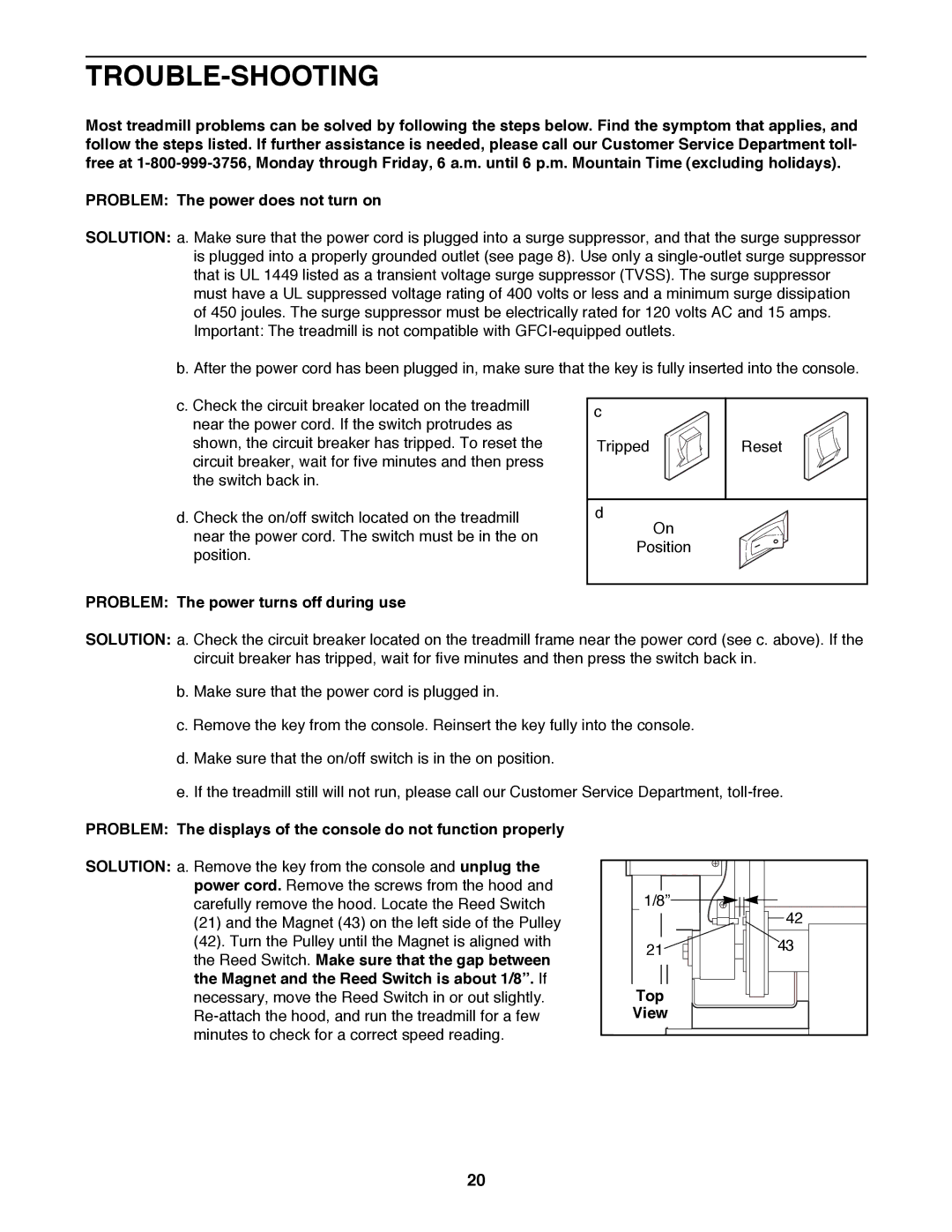 ProForm PFTL89200 user manual Trouble-Shooting, Problem The power turns off during use, Top 