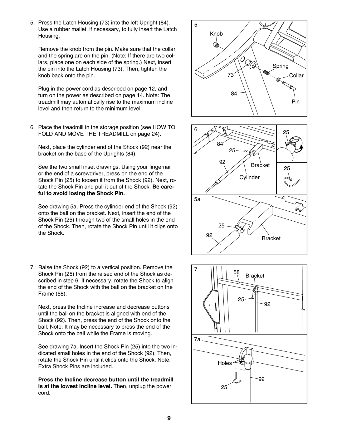 ProForm PFTL91105.0 user manual Knob Spring Collar Pin Bracket Cylinder Holes 