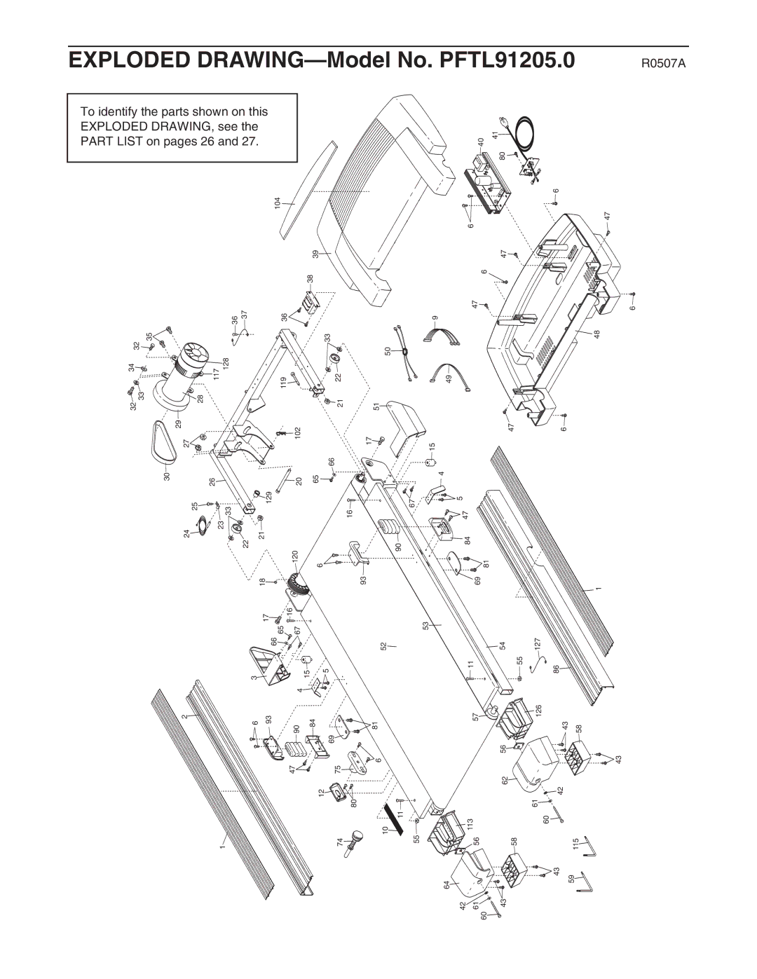 ProForm PFTL91205.0 user manual Exploded DRAWING-Model No. PFTL91205 